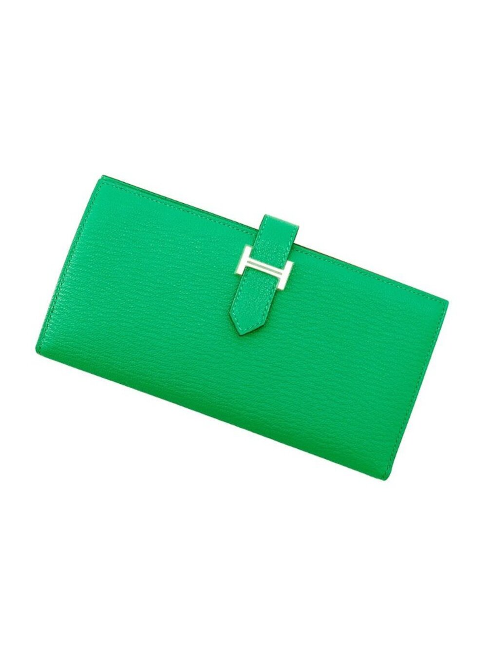 Hermes Wallet Bearn Soufflet Bamboo Silver Chevre Mysore